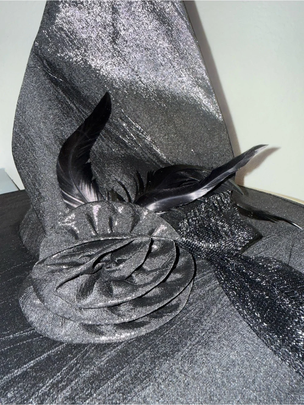 Black Witch Hat with Decorative Flower